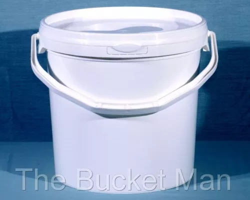 10 L Ltr Litre White Plastic Bucket Container with Lid Plastic
