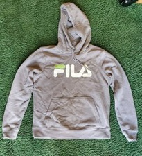 FILA Lucy Hoodie Womens M Cotton Fleece Linear Logo Sweatshirt Light Brown 55