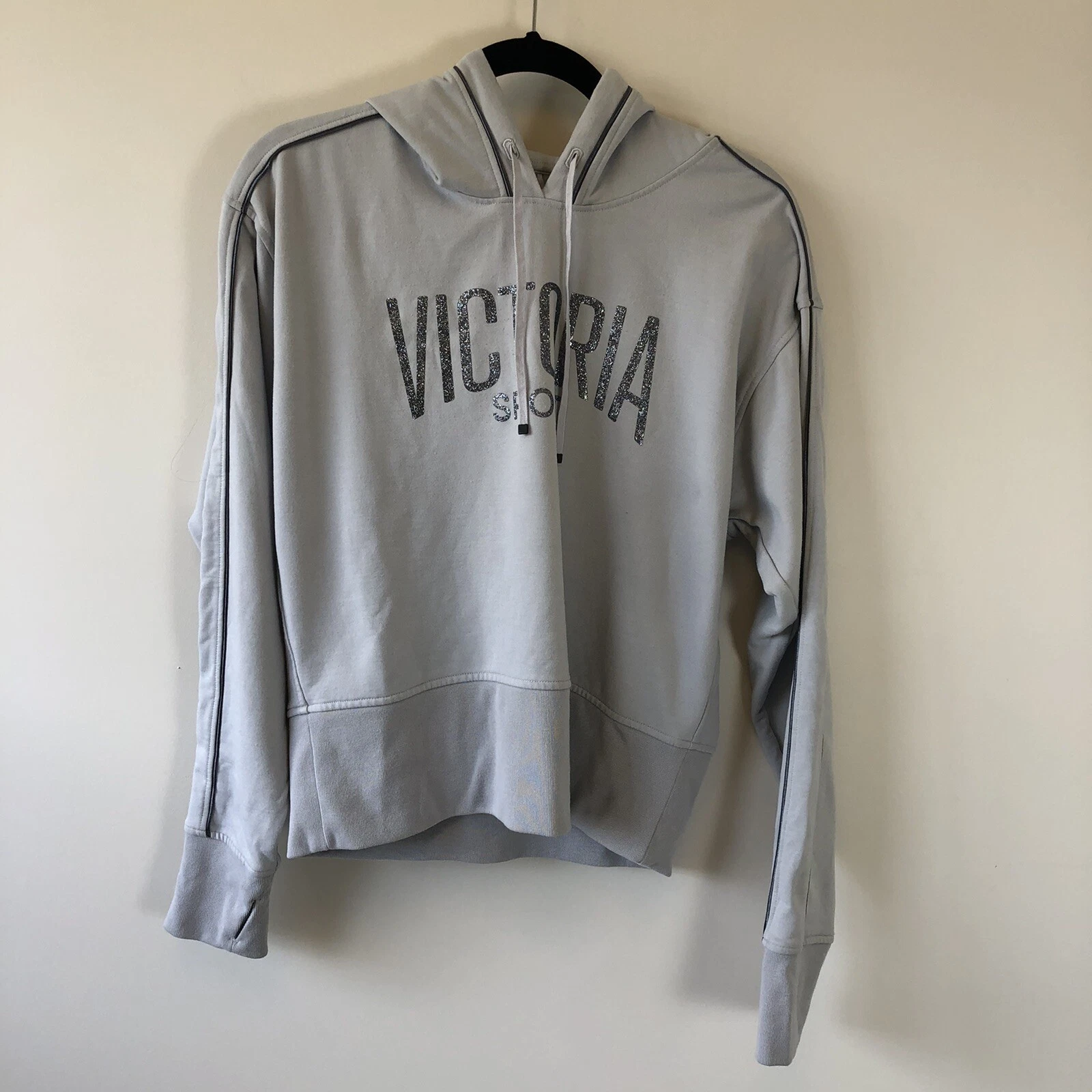 UNDERCOVER Victoria’s Secret Sport Felpa con Cappuccio Donna Grigio Chiaro Cropped Logo Shimmer Medium
