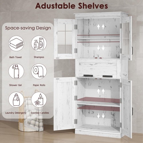 Tall Bathroom Cabinet Narrow Linen Cabinet w/2 Doors&1 Drawer White - Picture 5 of 9
