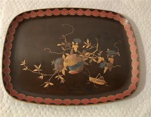 Vintage Hand Painted Chinese Lacquer Papier Mache Tray 6" X 7 1/2"