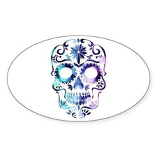 CafePress Blue Purple Sugar Skull Sticker Sticker Oval 161640607