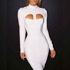 HOUSE OF CB/ Sexy Azariah White Cut Out Bust Bandage Bodycon Midi Dress