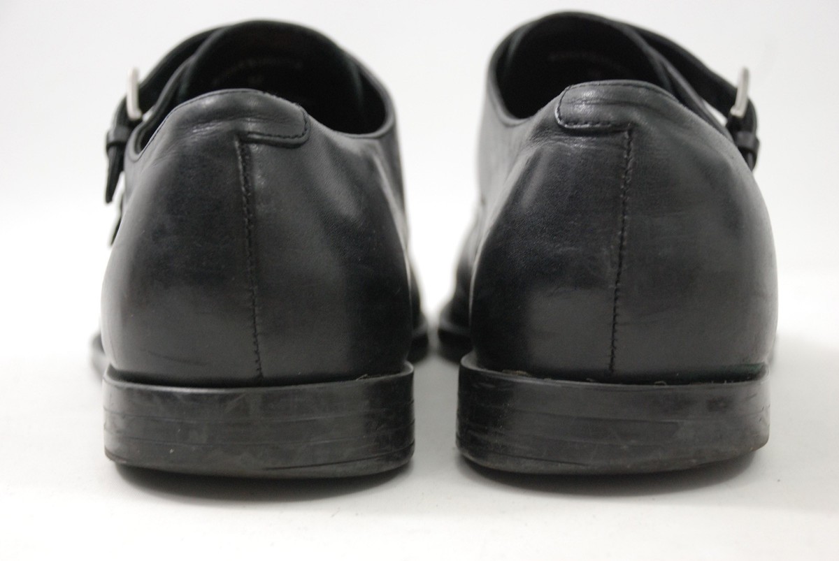 Joseph Abboud Black Leather Double Monkstrap Perforated Cap  display picture 2