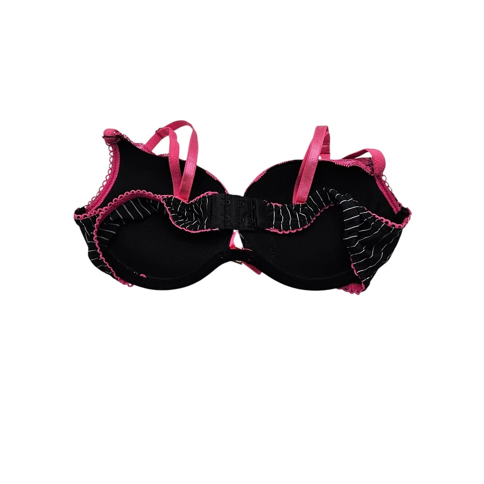 Sujetador Camiseta Vintage Y2K Native Intimates Mujer Talla 36B Negro Rayas Rosa Borde Foto 3 de 4