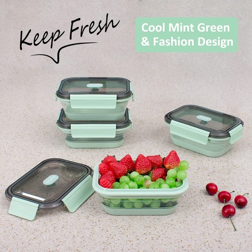 Collapsible Food Storage Containers with Lid & Air Vent, Clear Stacking Silic... - Picture 2 of 9