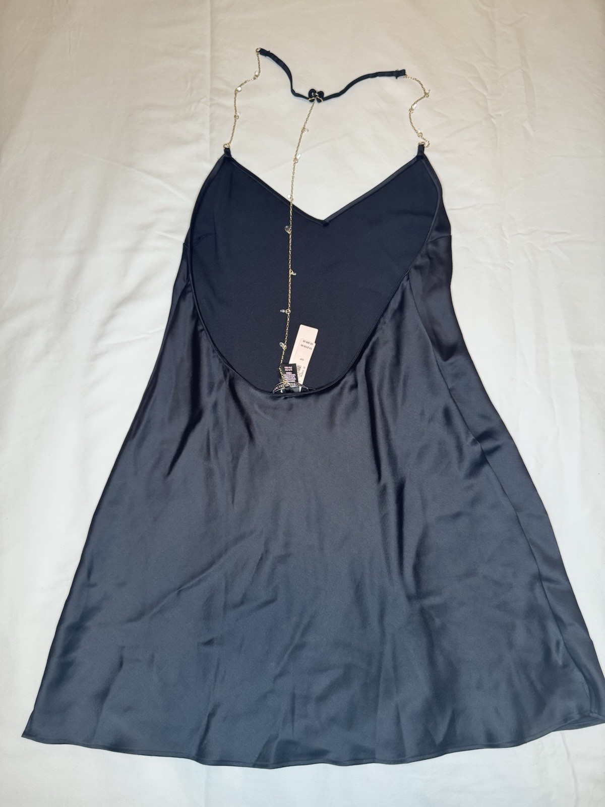Victoria's Secret Satin Chemise Dress Black Chain Accent Sleeveless S/P