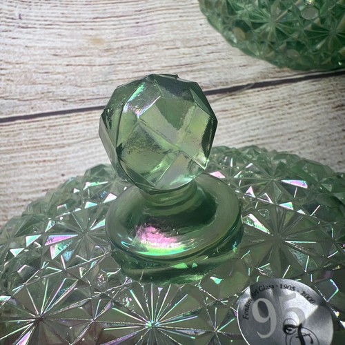 Fenton Daisy Button Willow grün Süßigkeiten Box Deckel opalisierend 6x4" - Bild 9 von 10