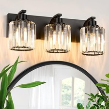 Bathroom Vanity Light 3 Lights Crystal Modern Black E26 Base Over Mirror