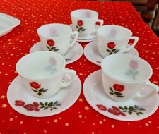 Vintage Pyrex Cup And Saucer JUNE ROSE DESIGN Milkglass 5 SETS AVAILABLE 1960s