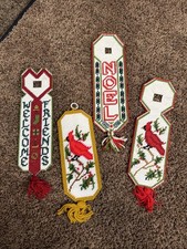 VTG Christmas Needlepoint NOEL Cardinal Wall Hanging Plastic Canvas Decoration