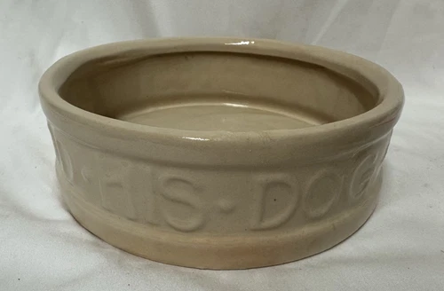 Vtg Style McCoy Pottery Tan  Dog Dish Bowl To Man's Best Friend His Dog