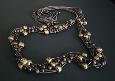Braided Cord Boho Belt With Wood Brass Beads Hippie Retro Style Up To 32"