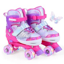 Kids Roller Skates 4 Sizes Adjustable Quad Skates with Light-up Wheels for