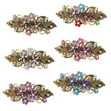TCOTBE Hair Clips, 6 Pcs Vintage Flower Metal French Barrettes with Crystal 