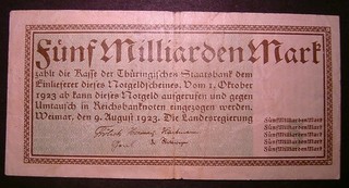 238) Weimar Landesregierung ★★★ 5 Milliarden Mark 9. Aug. 1923 ★★★