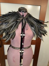 Gothic Black Feather Shawl Victorian Costume Shrug Halloween Cosplay