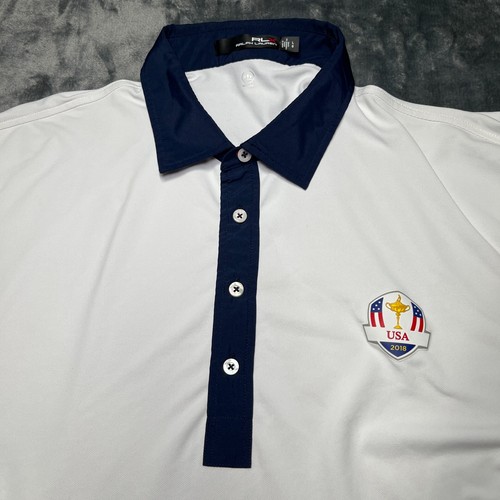 RLX Ralph Lauren 2018 USA Ryder Cup Gold Polo Shirt Large United We Stand White - Picture 3 of 13