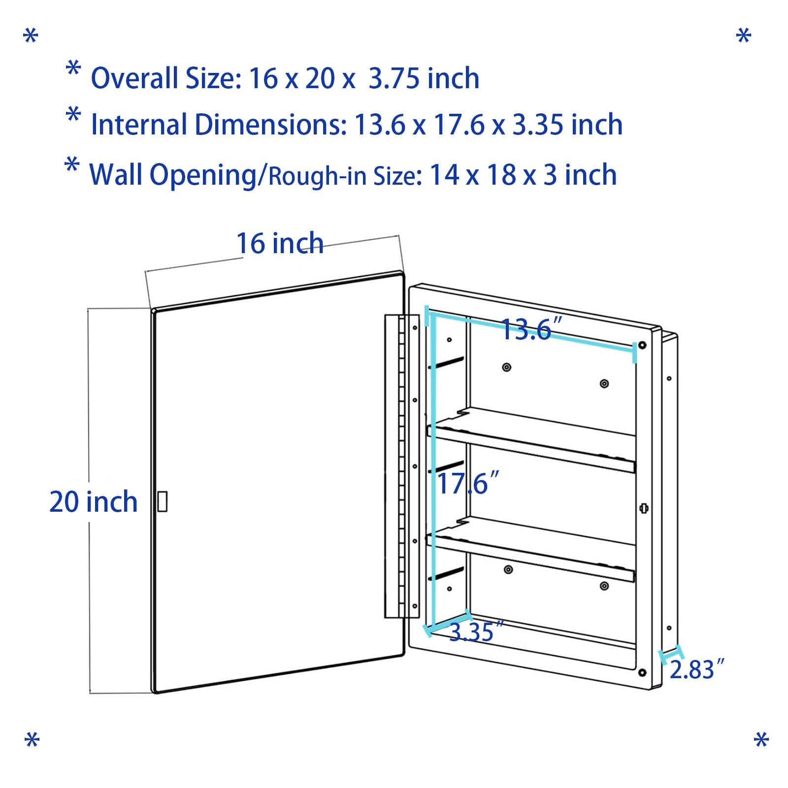 Plastic Medicine Mirror Cabinet for Bathroom 16 x 20 inch, Surface and Recess...