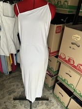 Fashion Womens Spaghetti Strap Stripe Long White Slit Front Lined Dress. XL
