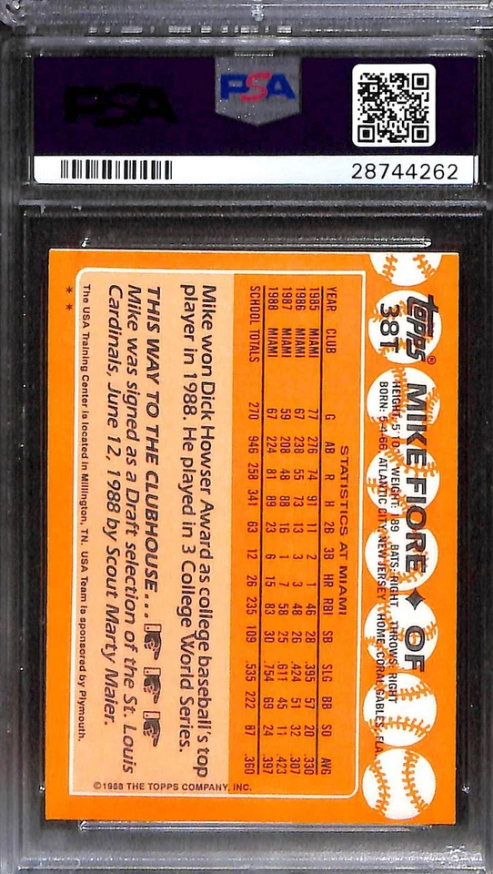 1988 TOPPS TRADED #38T Mike Fiore PSA 9 Mint 28744262  - Image 2 of 3