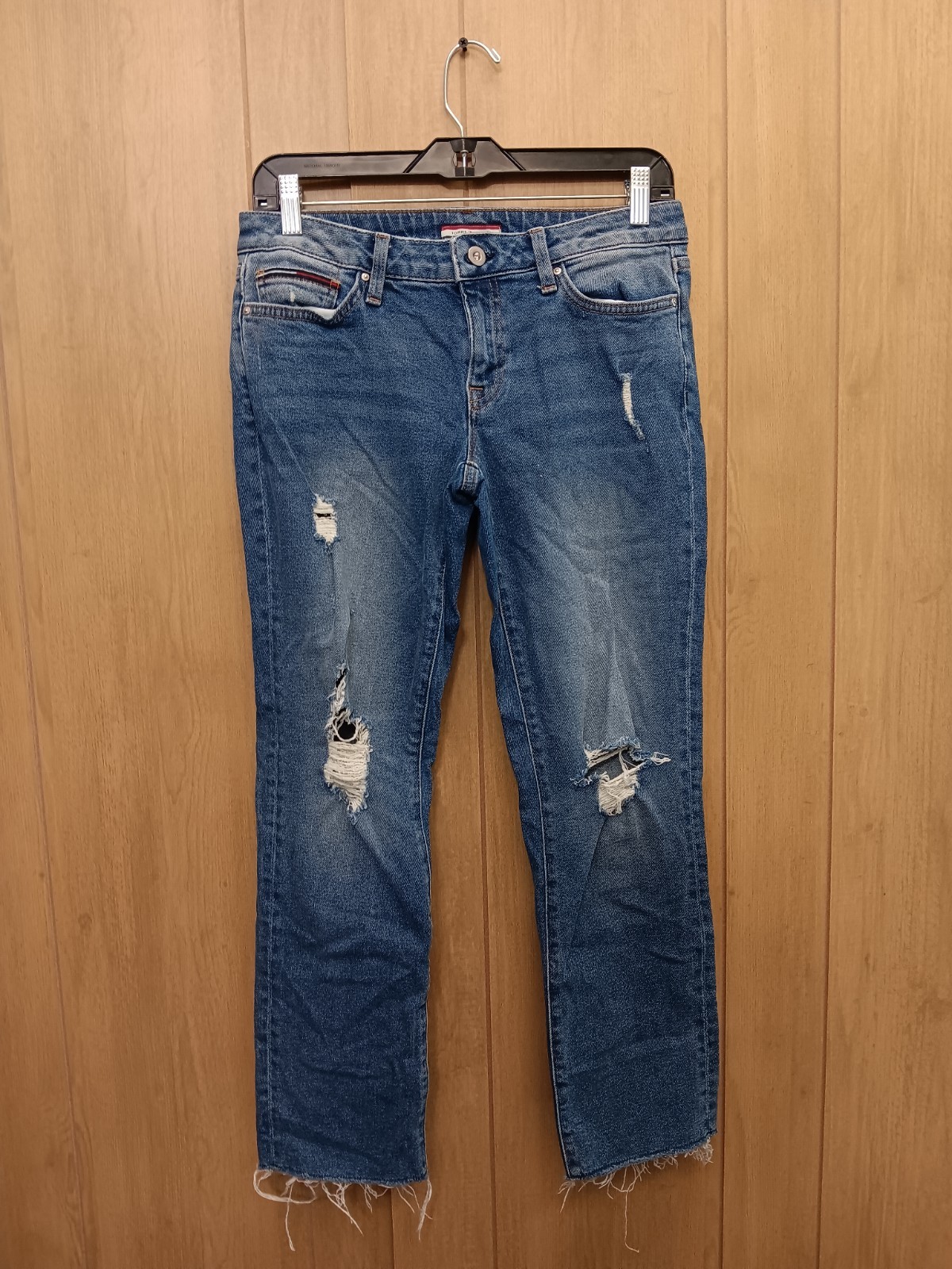 Tommy Hilfiger Women’s Boyfriend Jeans Size 2 Blue Distressed Raw Hem