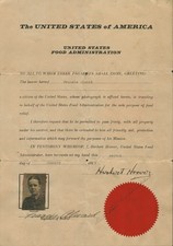 HERBERT HOOVER - DOCUMENT SIGNED 01/02/1919 CO-SIGNED BY: FRANCIS ALMARD