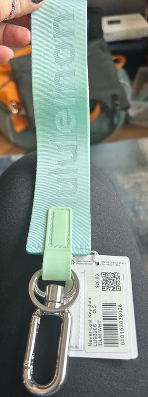 Lululemon Mint Green Logo Never loose Lanyard Key Chain w/ Metal Clip, Fabric