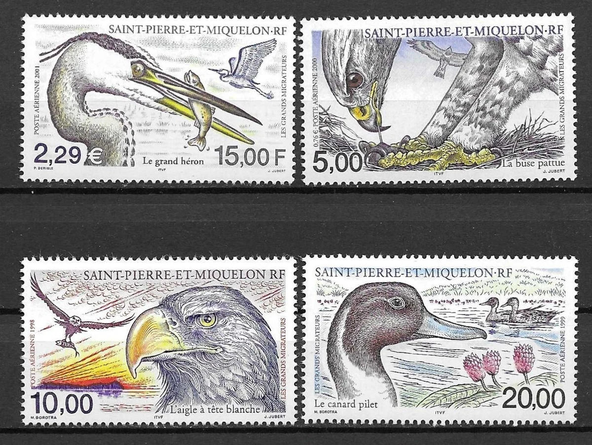 1998-2001 St. Pierre & Miquelon #C74A-C76 complete Birds set of 4 MNH