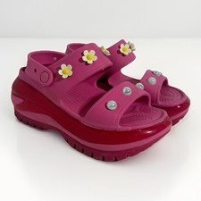 Crocs Classic Mega Crush Women's Size 6 Juice Pink High Platform Sandals Flowers