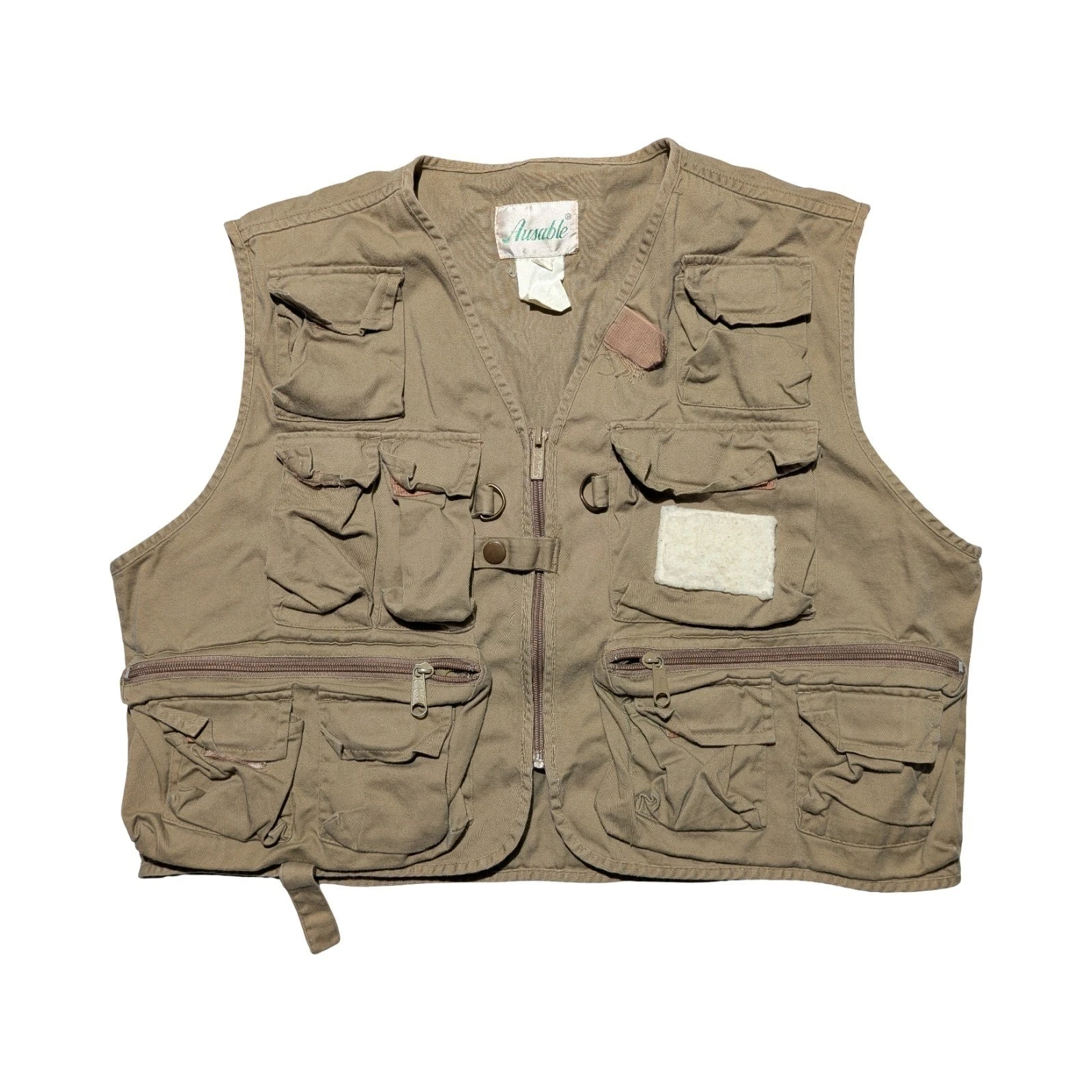 Ausable Utility Cargo Vest Men's S Khaki Cotton Zip Up Cropped Tactical