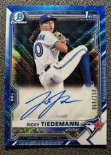 Topps 2021 Bowman Draft Ricky Tiedemann Blue Refractor Auto /150 Blue Jays