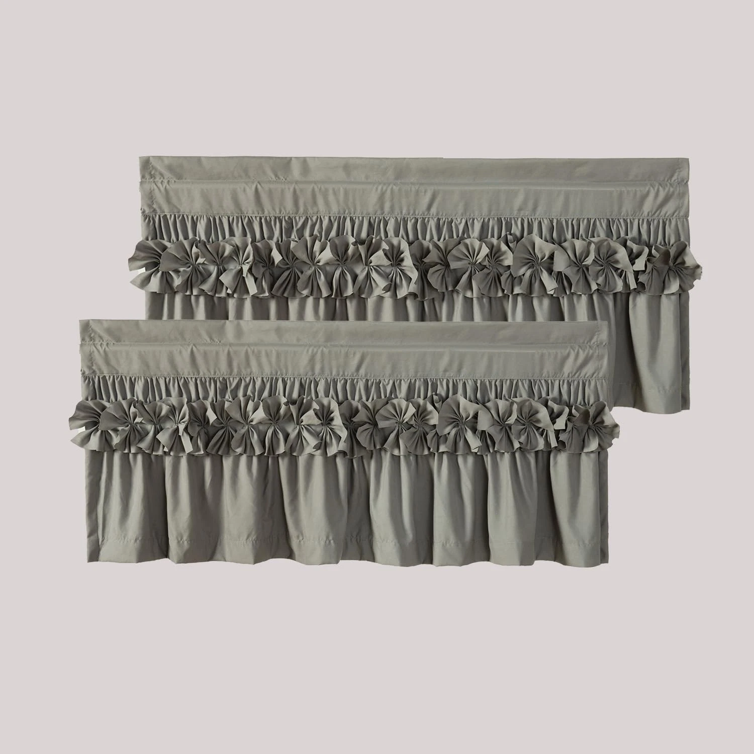 HIG 2 Pack Gray Ruffle Window Valances – Handcrafted Bow Tie Blackout Curtain...