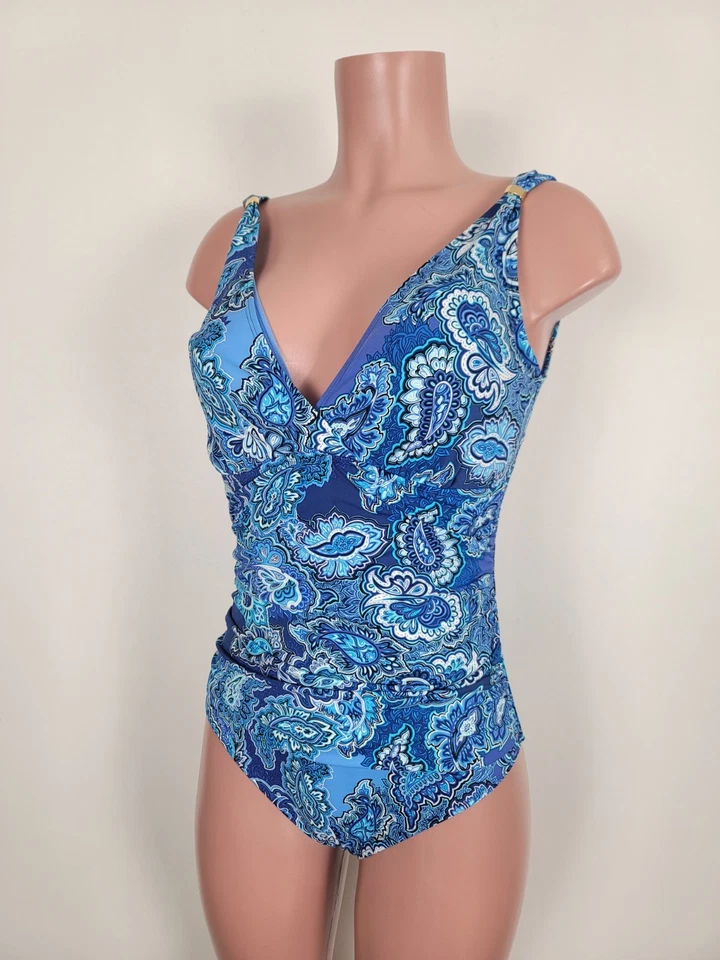 Ralph Lauren AZUL Bandana Paisley Estampado Una Pieza Traje de Baño EE. UU. 10 Natación Playa Foto 3 de 4