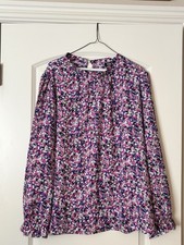 Women  s Floral Long Sleeve Pullover Round Neck Blouse Top Pink Purple White