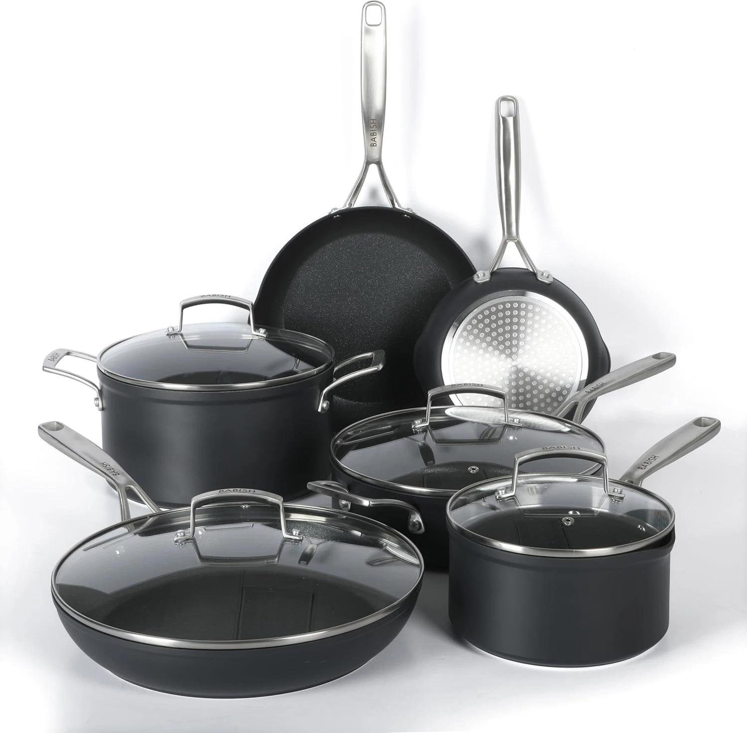 10-Piece Durable Non-Stick Cookware Set - Hard Anodized Black Pots & Pans