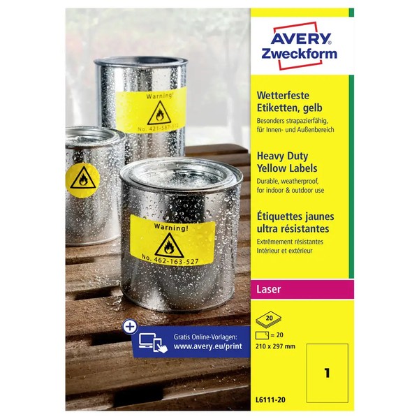 20Er Multipack Avery-Zweckform L6111-20 Folien-Etiketten 210 X 297 Mm-image