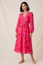 NWT Kate Spade New York x Target Rose Linen Dress S Pink Red Tiered Puff Sleeve