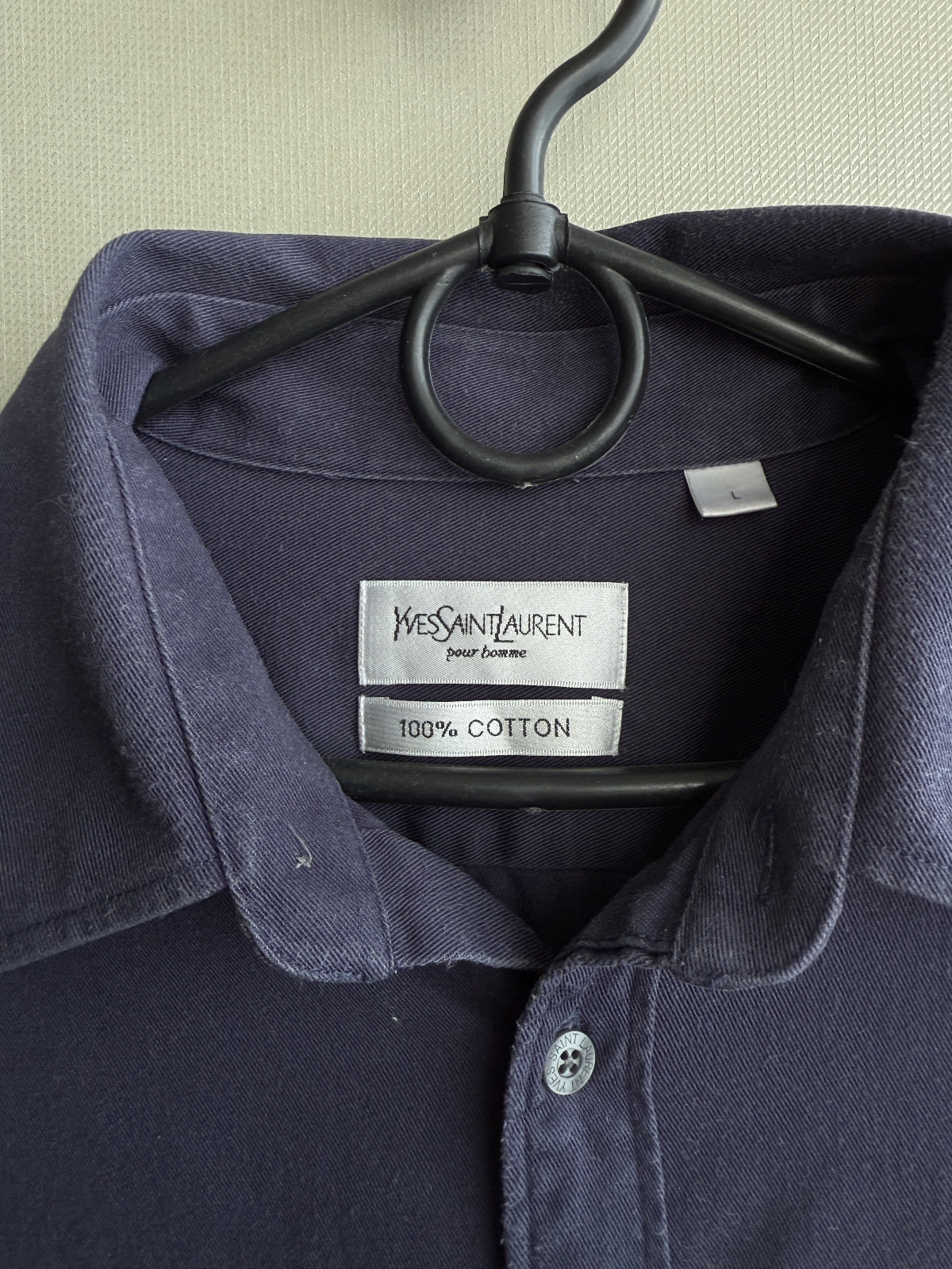 SAINT LAURENT Camicia pesante YSL cotone blu navy camicia YSL