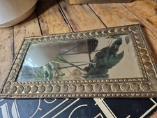 Antique vintage old Arts and Crafts Sea Shell design bevelled edge mirror 