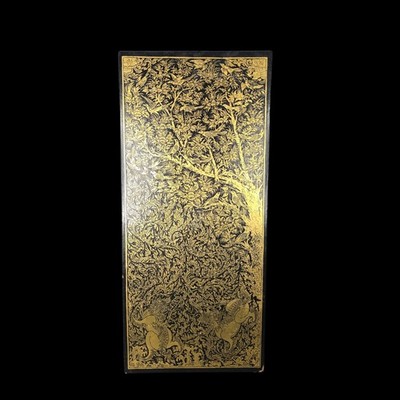 Vintage Thai Lai Rod Nam chinese lions On Guilded black lacquer board