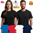 Single or 5 Pack Plain T Shirts 100% Cotton Mens Womens Unisex Short Sleeve Tops