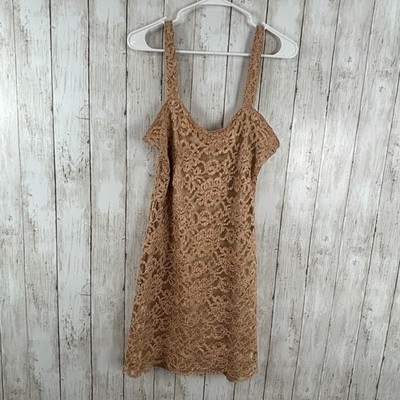 VTG Saks Fifth Avenue Dress Large Sleeveless Gold Lace Camisole Y2K Mini