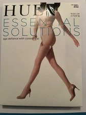 HUE Essential Solutions Age Defiance Control Top Pantyhose Size 3 Black