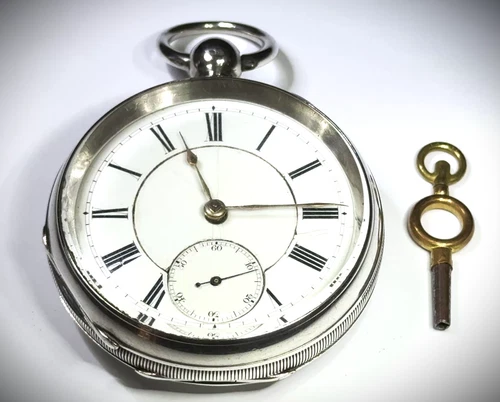 GWO WALTHAM FARRINGDON H. c1890 .925 Solid Sterling Silver KWS Pocket Watch +Key