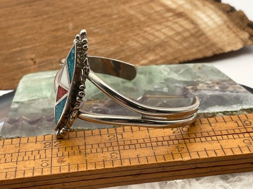 Southwestern Style Multi Stone Inlay SilverTone Bracleet--694.23 - Picture 3 of 7