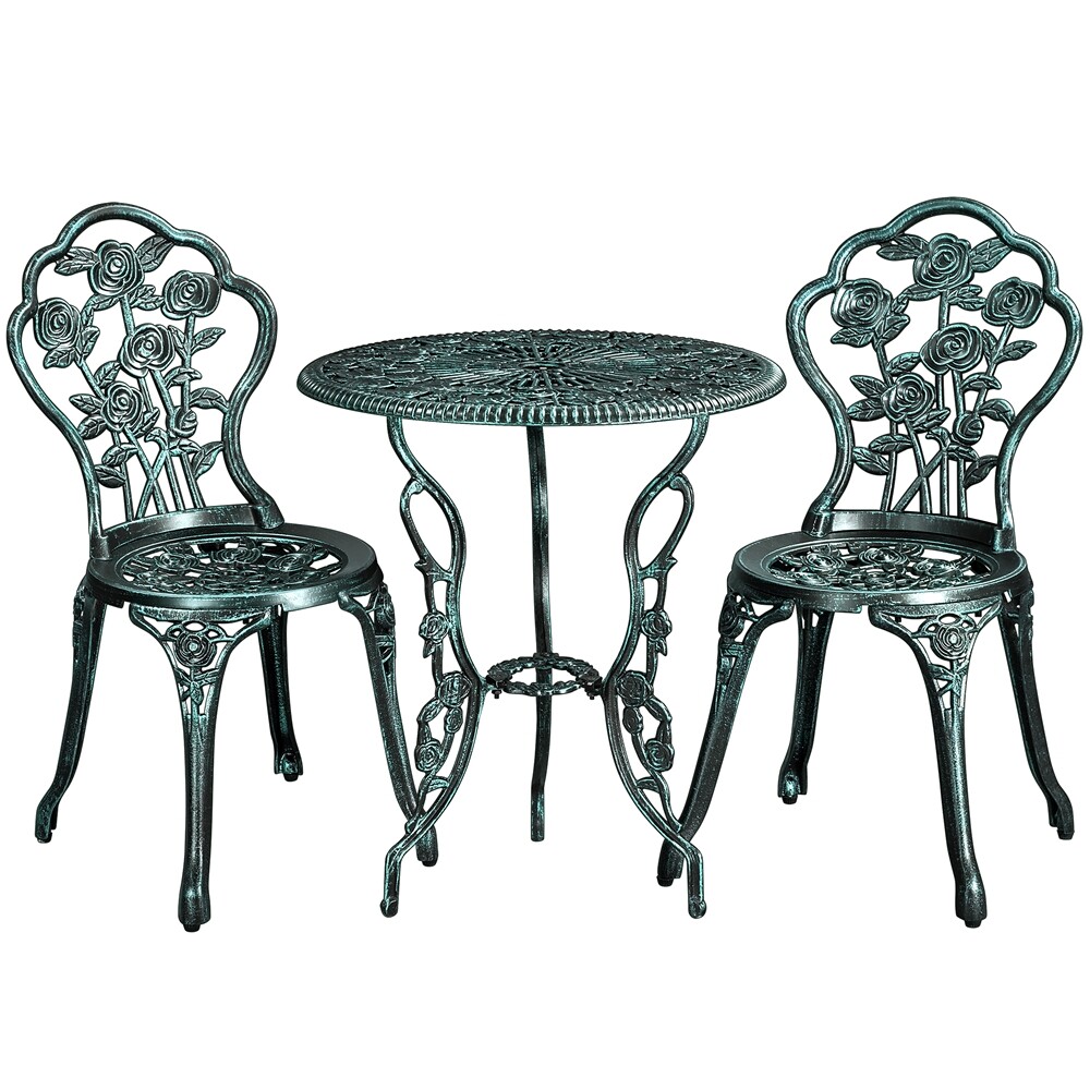 3 Piece Patio Bistro Table Set with Umbrella Hole Outdoor Metal Furniture