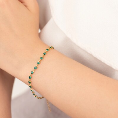 6Ct Green Lab-Created Heart Diamond Tennis Beauty Bracelet 14KYellow Gold Plated