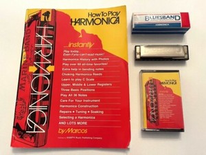 Vintage BLUESBAND Harmonica C "How to Play Harmonica Instantly" Book by Marcos