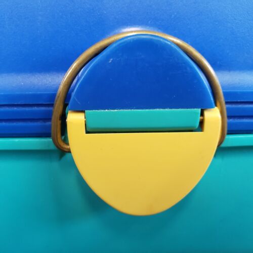 VTG Caboodle Make Up Case Teal BLUE Yellow Travel #2602 SLIDING TRAYS MADE USA - Picture 6 of 18